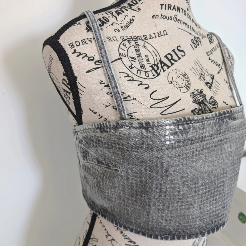 ZARA | Women's Grey TRF Sequined Fil Denim Crop Top NWOT - Picture 7 of 11